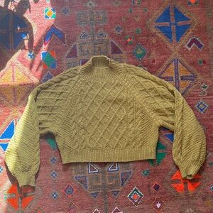 Chunky Modern Cable Knit Sweater - Olive/mustard